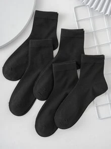 5pairs Men Solid Casual Style Crew Socks, For Daily Life - Black - View 3
