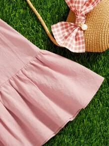 SHEIN 小女童花卉刺繡彼得潘領泡泡袖荷葉邊洋裝