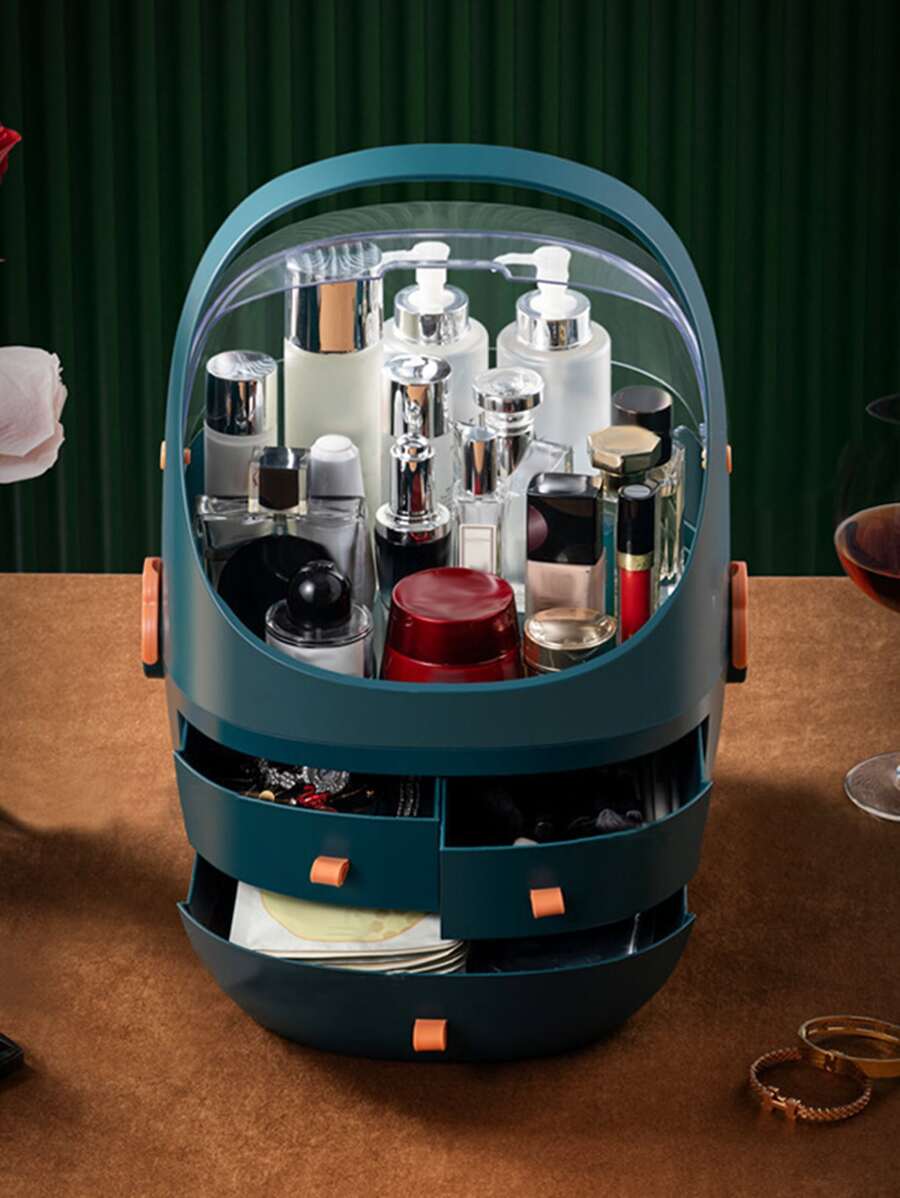 Multi-Layered Makeup Organizer,1pc Large Capacity Cosmetic Storage Box With Dust Free Cover Portable Handle,Fully Open Waterproof Lid, Dust Proof Drawers,Great For Bathroom Countertop Bedroom Dresser - Green - View 1