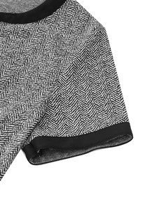 Contrast Trim Notched Neckline Dress - Grey - View 8