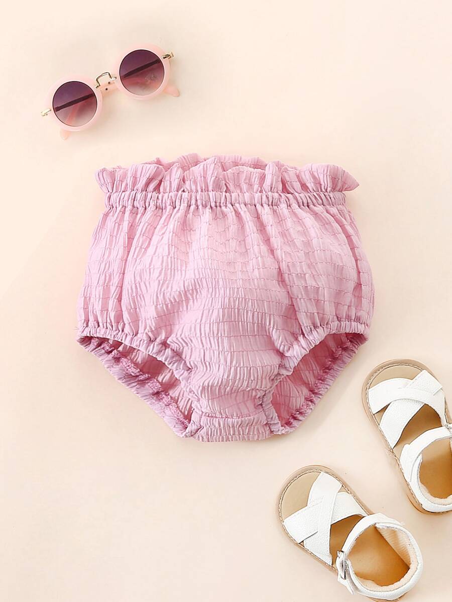 Baby Paperbag Waist Frill Trim Shorts - Pink - View 1