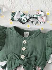 Bebé Body con estampado floral ribete con fruncido con lazo delantero - Multicolor - Ver 3