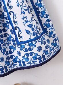 小女童佩斯利印花泡泡袖洋裝和帽