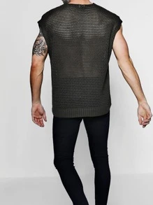 Men Pocket Patched Pointelle Knit Top - Black - View 2