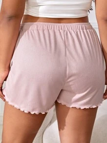 Shorts ribete en forma de lechuga con cordón delantero tejido de canalé - Rosa Pálido - Ver 2