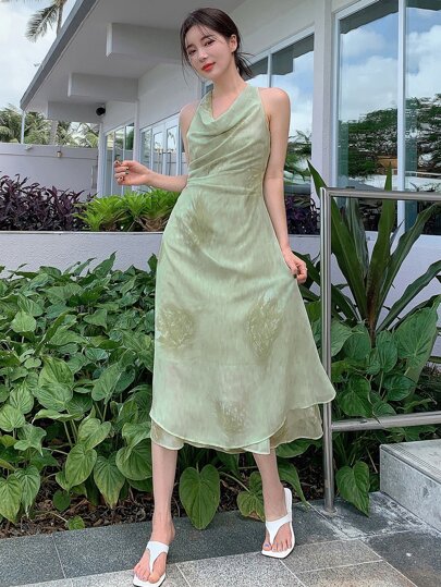 DAZY 垂領前收褶連衣裙