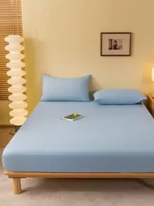 3入組肌膚友好、刷毛、洗過的平紋床上用品套裝，包括兩個枕套（1張床單和2個枕套），無皺紋和無荧光，適合機洗和裸睡 - 藍色 - 查看 4