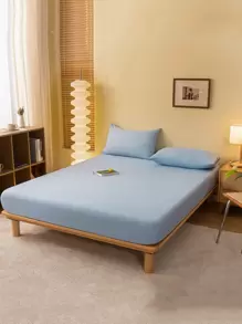 3入組肌膚友好、刷毛、洗過的平紋床上用品套裝，包括兩個枕套（1張床單和2個枕套），無皺紋和無荧光，適合機洗和裸睡 - 藍色 - 查看 3