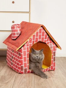 1pc House Design Pet Bed - Red - View 1