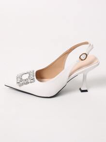 女士水鑽裝飾高跟魅力四射高跟鞋 - 白色 - 查看 3