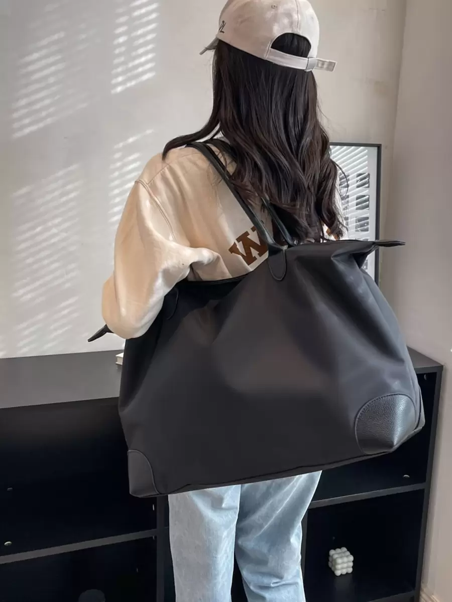 轻便、商务休闲简约大容量行李袋，适合少女、女大学生、新秀和白领人士，非常适合办公室、大学、工作、商务、通勤、户外、旅行、郊游书包、学校背包、大容量、便携、轻便，适合少女、女大学生、白领人士、新秀和白领人士，非常适合返校、工作、商务、通勤、中学、高中、大学 - 黑色 - 查看 1