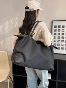 轻便、商务休闲简约大容量行李袋，适合少女、女大学生、新秀和白领人士，非常适合办公室、大学、工作、商务、通勤、户外、旅行、郊游书包、学校背包、大容量、便携、轻便，适合少女、女大学生、白领人士、新秀和白领人士，非常适合返校、工作、商务、通勤、中学、高中、大学 - 黑色 - 查看 3