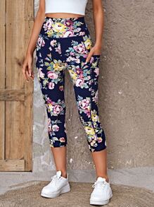 SHEIN LUNE 印花斜口袋緊身打底褲 - 彩色 - 查看 4