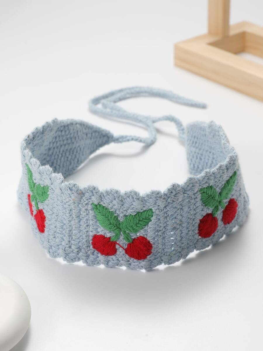 1入組櫻桃刺繡可愛風格女式髮帶用於髮飾 - 藍色 - 查看 1