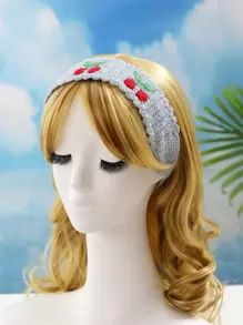 1入組櫻桃刺繡可愛風格女式髮帶用於髮飾 - 藍色 - 查看 3