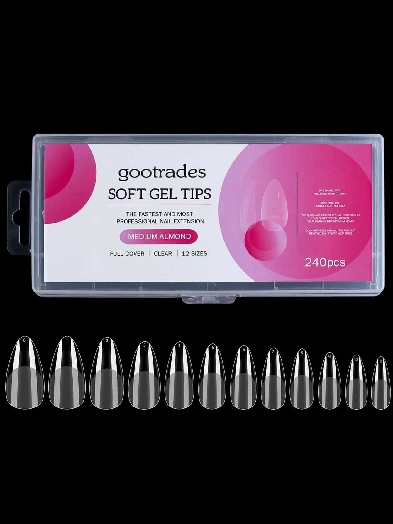 Elevate Your Style With 240pcs Long Almond Transparent Clear Fake Nail For Home DIY Nail Salon Nail Extension - Clear - View 1