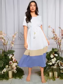 SHEIN Maternity Colourblock Belted Dress - Multicolor - View 1