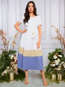 SHEIN Maternity Colourblock Belted Dress - Multicolor - View 5