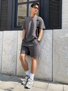 DAZY Hombres Camiseta unicolor algodón & Shorts con bolsillo oblicuo