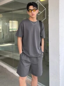 DAZY Hombres Camiseta unicolor algodón & Shorts con bolsillo oblicuo