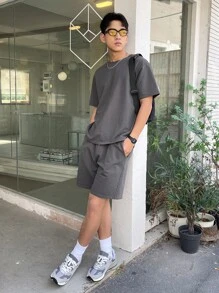 DAZY Hombres Camiseta unicolor algodón & Shorts con bolsillo oblicuo