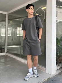 DAZY Hombres Camiseta unicolor algodón & Shorts con bolsillo oblicuo