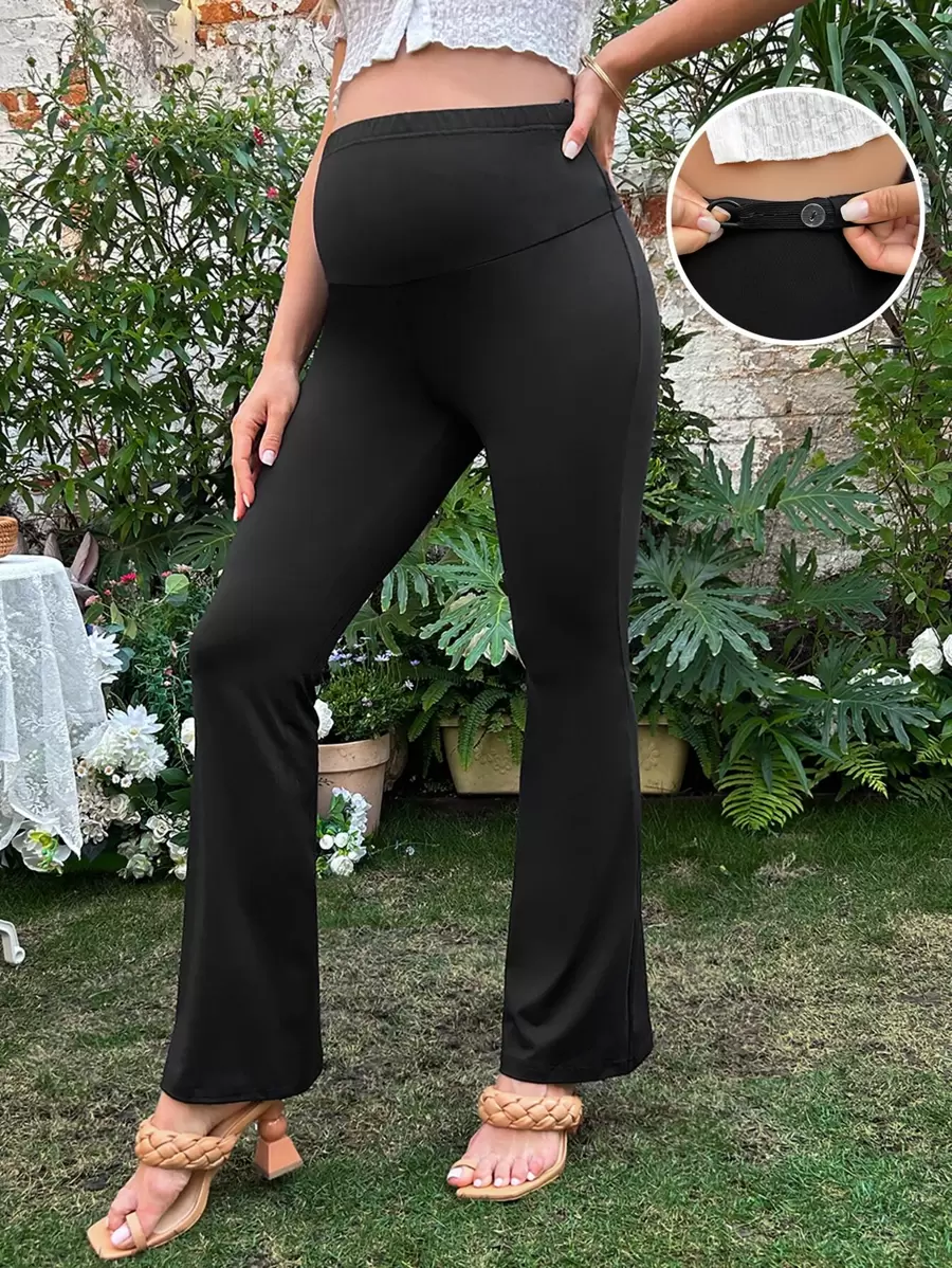 SHEIN Maternity Belly Support Adjustable Waist Flare Leg Trousers - Black - View 1