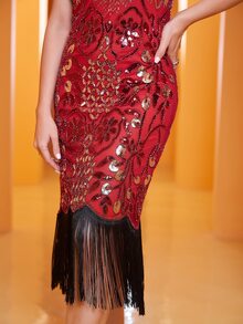 ANGEL FASHIONS Đầm ghép mộng kim sa mép Hoa Buổi tiệc - Đỏ - Xem 4