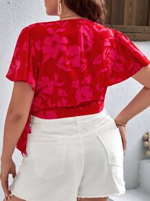 SHEIN VCAY 大碼印花側打結圍裹女士襯衫 - 彩色 - 查看 2