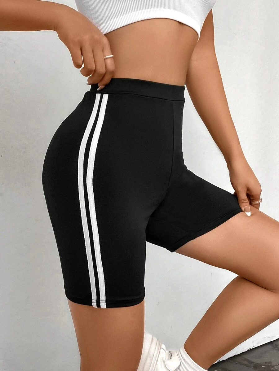 SHEIN EZwear 條紋織帶側騎行褲