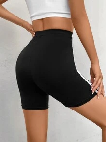 SHEIN EZwear 條紋織帶側騎行褲