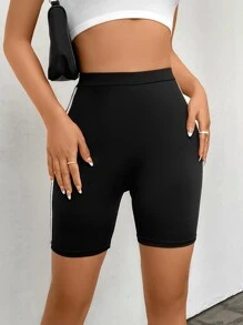 SHEIN EZwear 條紋織帶側騎行褲