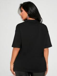 SHEIN SXY 字母人物圖案落肩T恤 - 黑色 - 查看 2