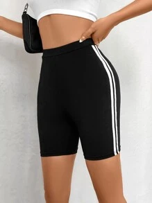 SHEIN EZwear 條紋織帶側騎行褲