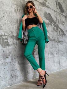 SHEIN Privé 素色腰帶蘿蔔褲