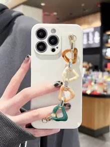 Solid Phone Case With Hand Strap - Beige - View 1