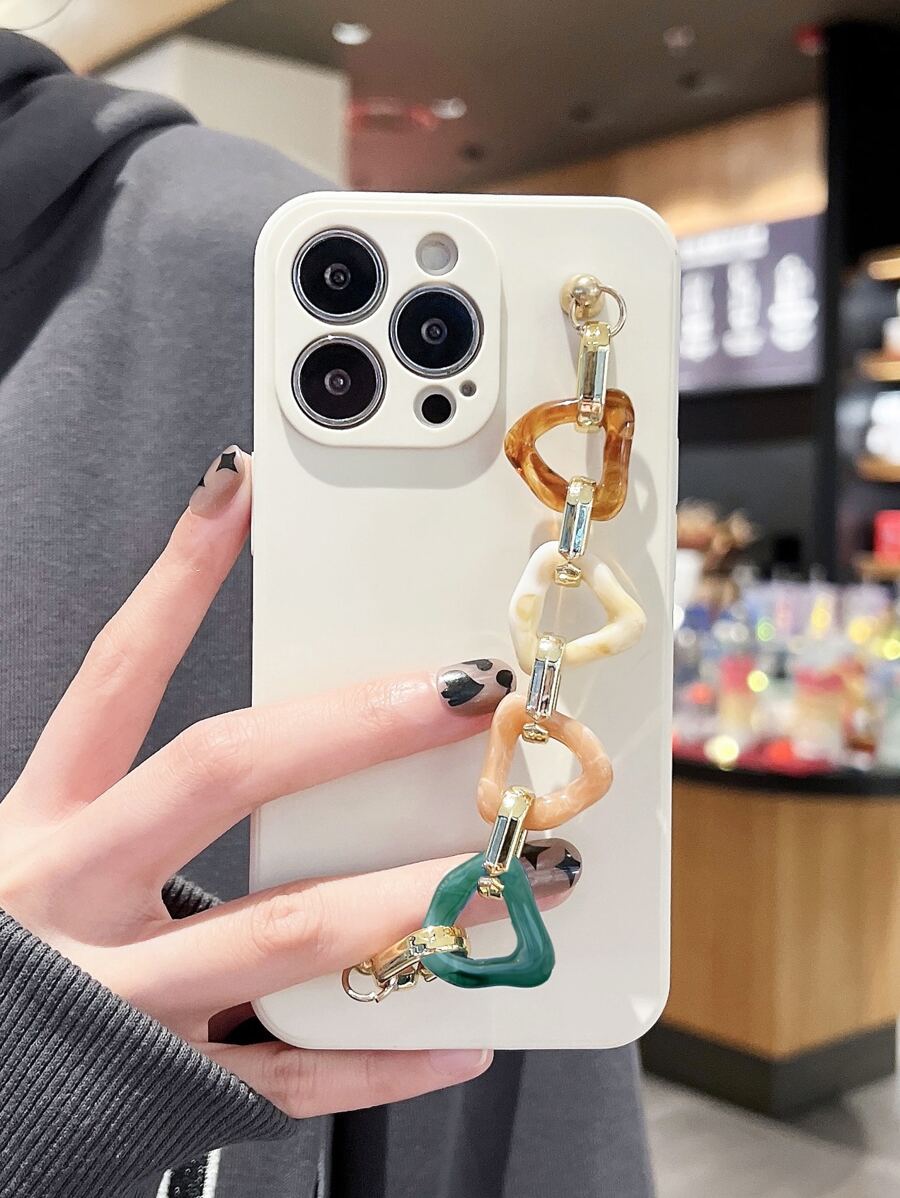 Solid Phone Case With Hand Strap - Beige - View 1