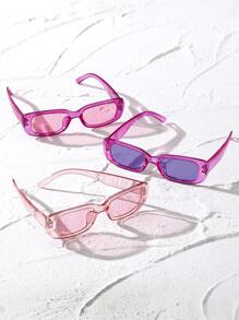 3pcs Women's Square Frame Pink Glasses, Y2K Style Glasses Sets, Bohemian For Summer Travel - Multicolor - View 3