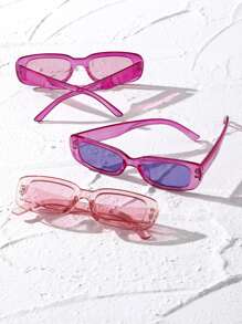 3pcs Women's Square Frame Pink Glasses, Y2K Style Glasses Sets, Bohemian For Summer Travel - Multicolor - View 4