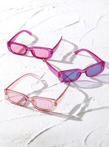 3pcs Women's Square Frame Pink Glasses, Y2K Style Glasses Sets, Bohemian For Summer Travel - Multicolor - View 5
