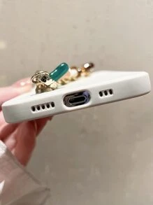 Solid Phone Case With Hand Strap - Beige - View 3