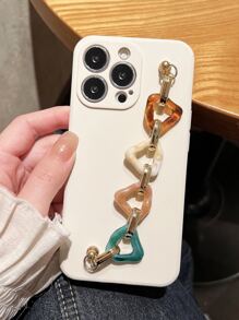 Solid Phone Case With Hand Strap - Beige - View 4
