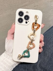 Solid Phone Case With Hand Strap - Beige - View 5