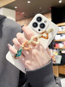 Solid Phone Case With Hand Strap - Beige - View 6