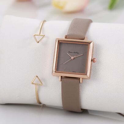 1入組方形指針石英手錶和1入組手環