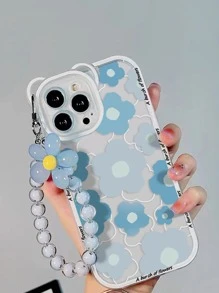 花朵印花手機殼附帶串珠掛繩 - 彩色 - 查看 1