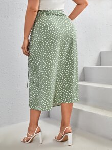 Dreamara Plus Allover Print Drawstring Split Thigh Skirt - Mint Green - View 2