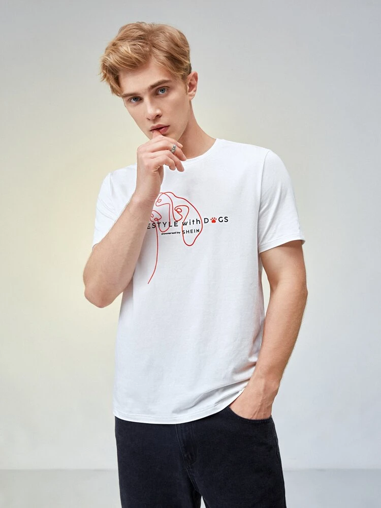 Men Cotton 1pc Letter Graphic Tee