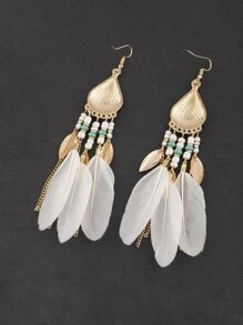 đôi bông tai tua rua lông gà trống phong cách cổ điển - Nhiều màu - Xem 2