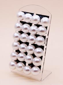 12對組/套隨機優雅假珍珠耳釘,適合日常裝飾女性使用 - 白色 - 查看 1